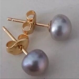 6-7mm 14K Yellow Gold Natural South Sea Pearl Stud Earrings